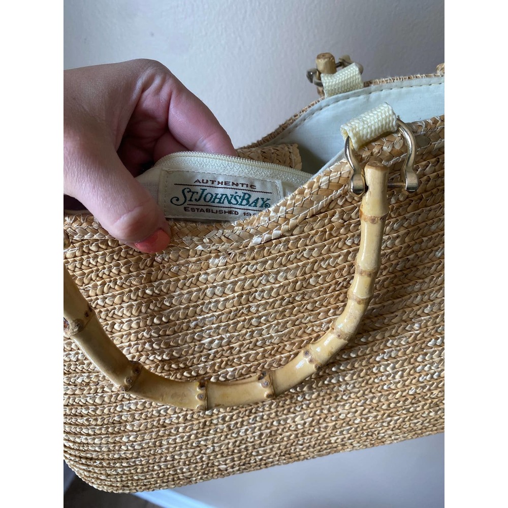 Vintage Natural Straw Tote with Bamboo Handles - Picture 5 of 5